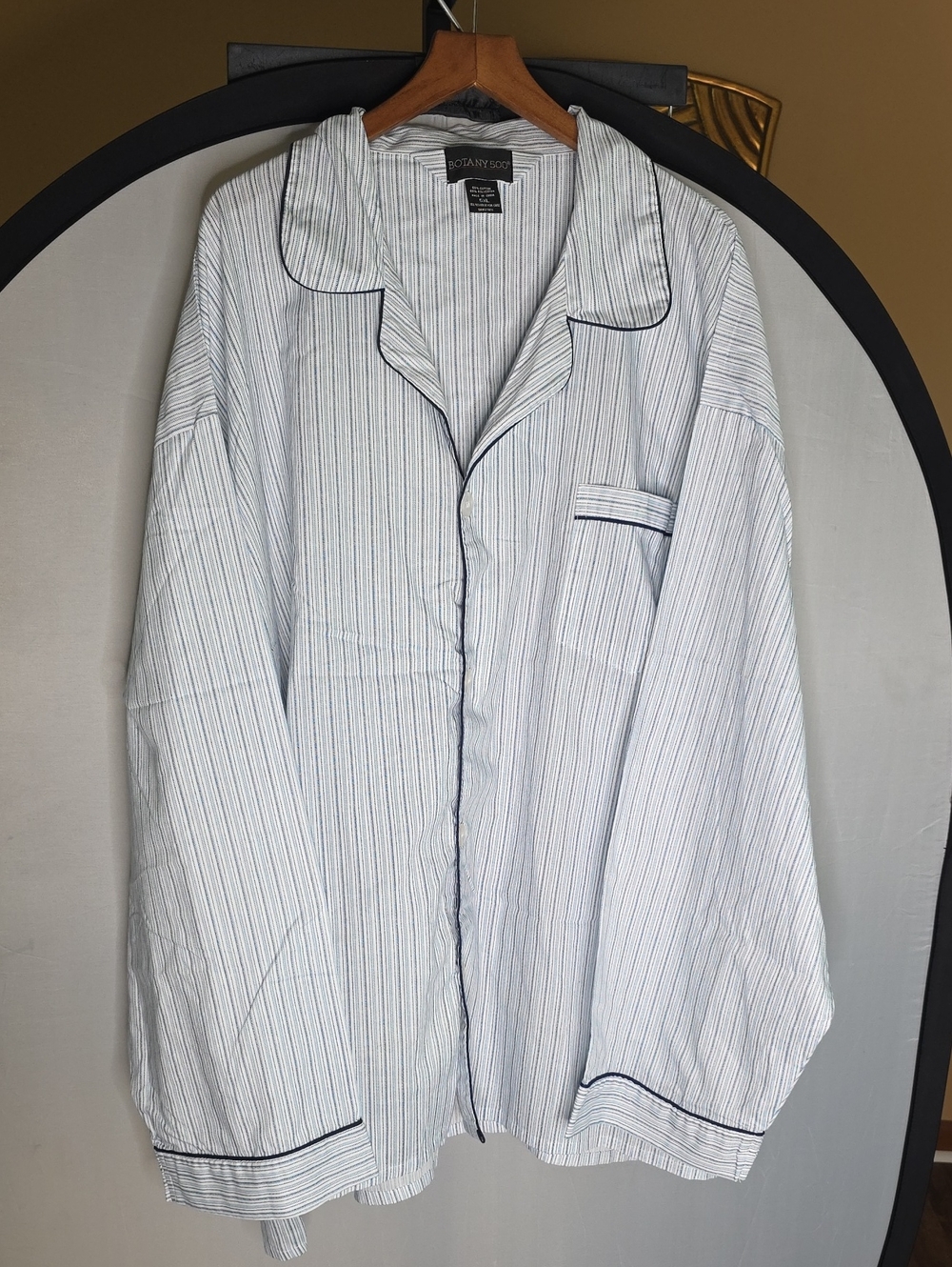Men Pajama Set Botony 500 Blue & White  Cotton Blend Button-Down  5XL